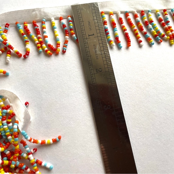 Vintage 70s trim multicolor beads front 1” length 2 yards ribbon - Picture 9 of 12